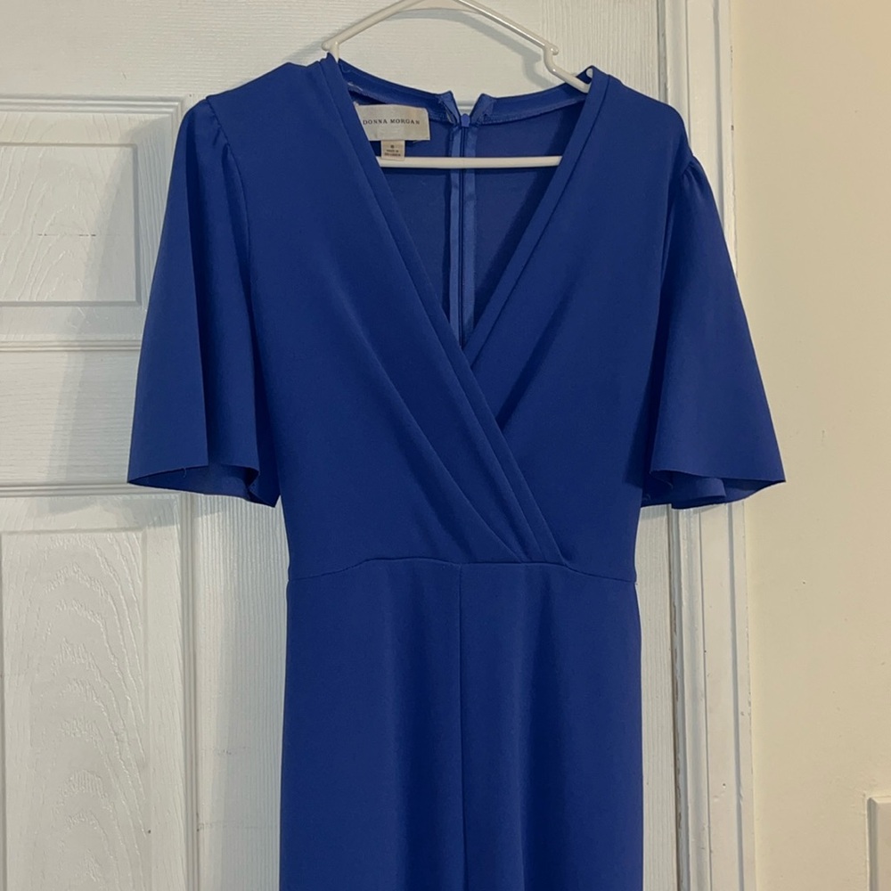 Blue Donna Morgan Short Sleeve Jumpsuit Size 8